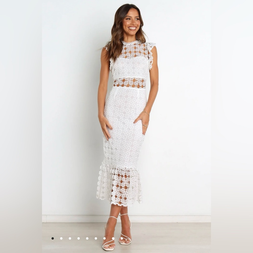 Petal & Pup White Sheath Midi Dress Sleeveless Crew Neck